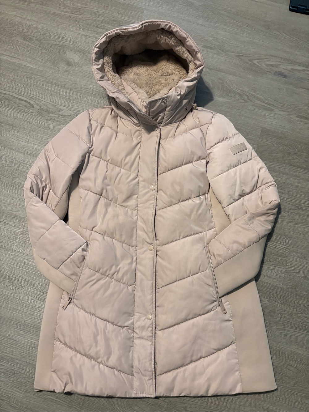 Andrew Marc Women’s Quilted Hooded Coat — Light Beige